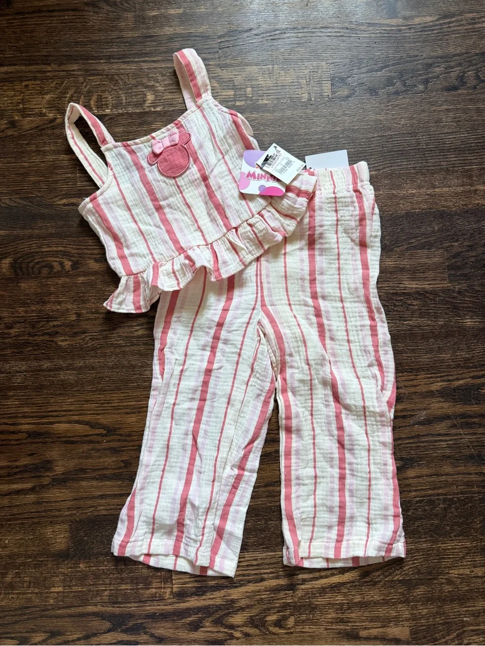 Disney Minnie Mouse Toddler Girls Pink Stripe Two-Piece Gauze Set